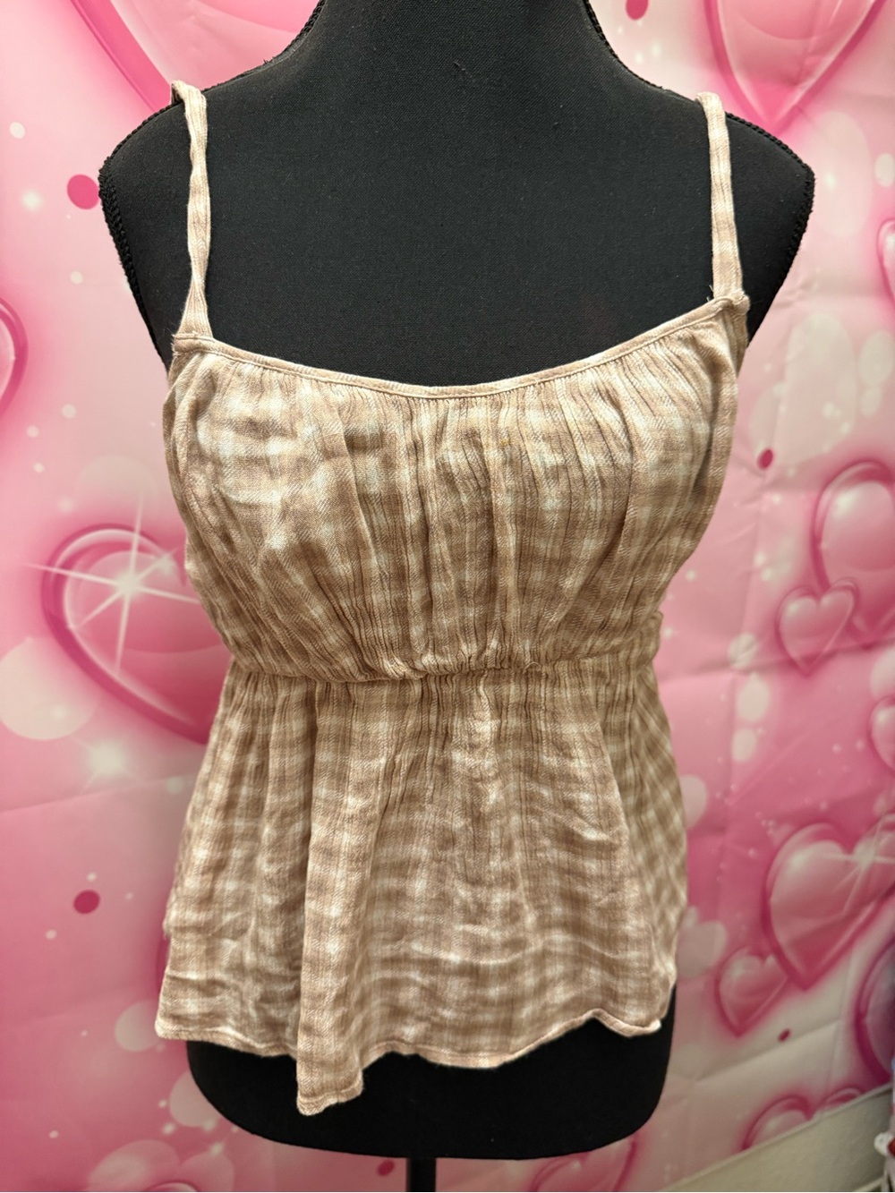 Women’s Beige Plaid flowy tank top - Picture 1 of 2